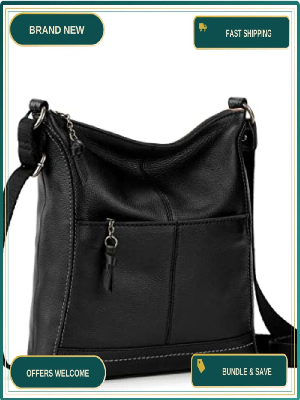 Leather Crossbody Bag with Adjustable Strap Zipper Closure Hobo Purse